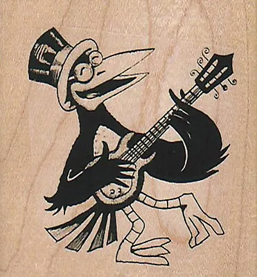 Mounted Rubber Stamp Singing Crow Crow With Guitar Cartoon Crow Dancing Crow • $10.15