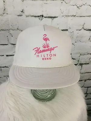 $20.99 • Buy Flamingo Hilton Vtg Snapback Trucker Hat Reno Nevada Unisex White Pink Meshback
