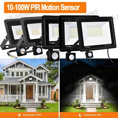 LED Flood Light 10-100W PIR Motion Sensor Spotlight Outdoor Garden Security Lamp • $8.99