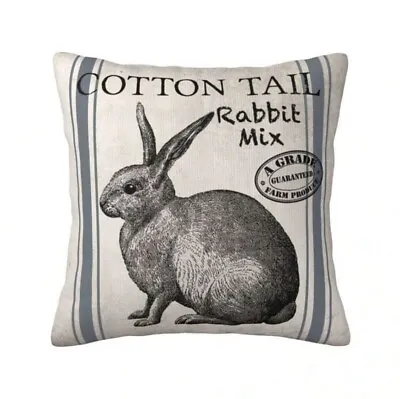 Vintage Style Grey Rabbit Decorative Cushion Cover 45x45 Cm Easter Decor  • £8.99