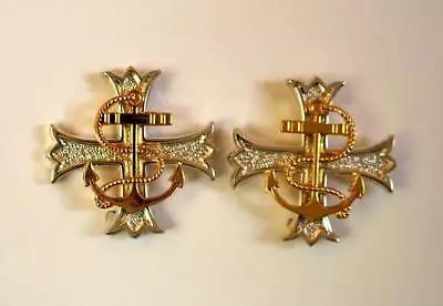 Genuine Pair Of Royal Navy Chaplain Collar Badge Silver Gilt British Military • £40