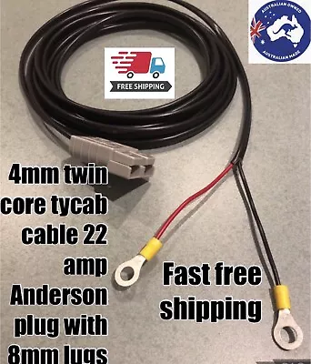 2 Meter 4mm Twin Core Auto Cable 22amp Anderson Style Plug 50 Amp With 8mm Lug • $28.18