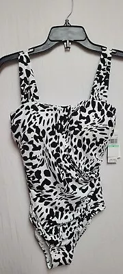 Jantzen Women's Swimsuit Sz 8 One Piece Black White Animal Print New Mastectomy  • $27