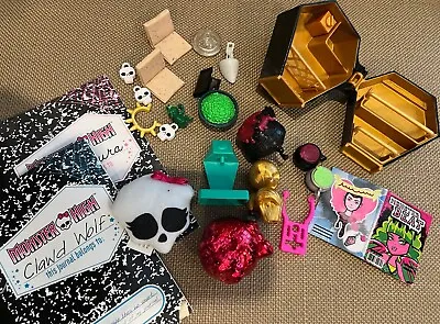 MONSTER HIGH Doll Accesories Play Game School Diary Book Pillow Skull Lock • $25.99