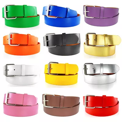 New Snap-On Plain Leather Belt Removable Roller Buckle Solid Unisex Mens Womens • $10.45