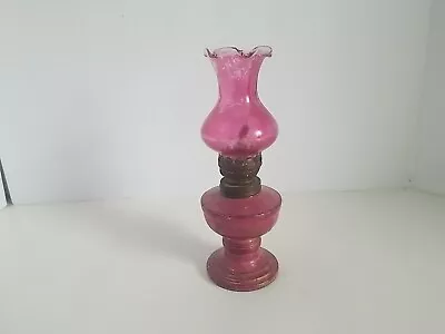 Vintage Oil Lamp - Mini - Pink Glass W / Shade • $15.99