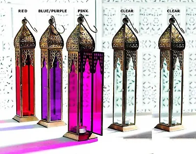 35cm Large Plain Moroccan Tall Tonal Glass Lanterns Tealight Holder Home Decor • £19.89