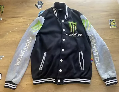 Vintage Monster Energy Drink Button Jacket Coat Varsity Style Black Gray S / M • $49.99