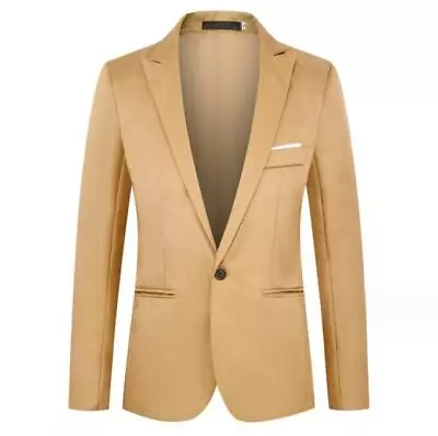 New Men's Lapel Blazer Jacket One Button Suit Solid Long Sleeve Coats Fashion • $24.61