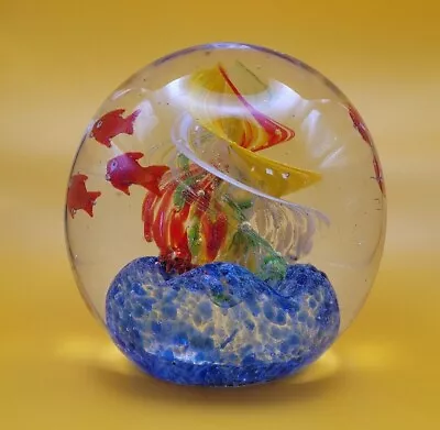 Beautiful Murano Style Art Glass Five Fish Aquarium Paperweight 4 Inches Heavy! • $25.99