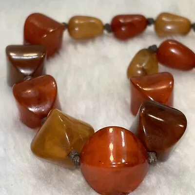 VTG Artisanal Old Necklace African Amber Bakelite Phenolic Beads Cord BOHO Fun! • $95