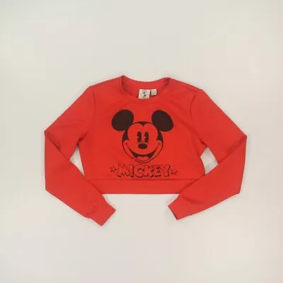 Disney Forever 21 Crop Top Women's Small Red Mickey Mouse Pullover Long Sleeves • $7.43