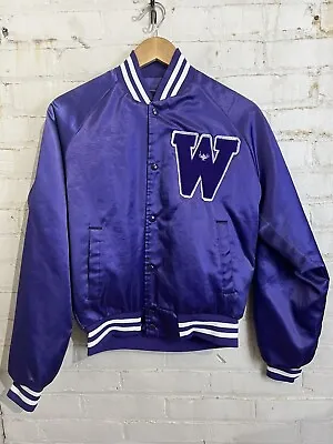 VTG 80s Purple Satin Jacket Small Waupaca Panthers WI School Vintsge • $18