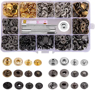 120 Sets Snap Fasteners Kit 12.5Mm Metal Buttons Press Studs Leather Bag Jacket • $14.76