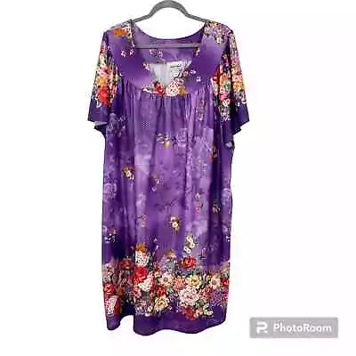 Anthony Richards Purple Floral House Dress Mumu Housecoat 4X • $19.99