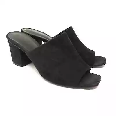 Zara Women's Size 40 US 9 Black Slide Sandals Suede Block Heel Open Toe • $19.97