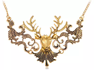 Moose Head Golden Tone Chain Necklace With Delicately Painted Black Accents • $7.99