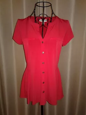 NEW • Peplum Fit-and-Flare Blouse Silky Button Up Top • Red • Dana Buchman • XS • $21.99