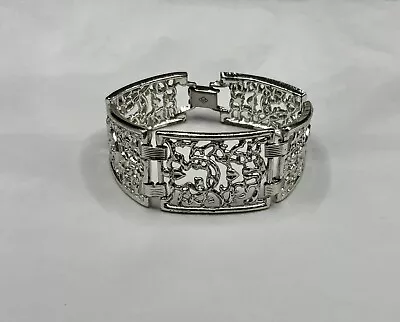 Sarah Coventry Bracelet Frozen Lace Silver Tone Panel Filigree Link 1950s 7 Inch • $18.50