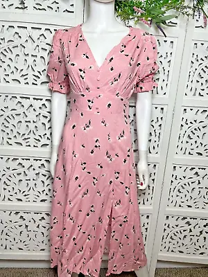 NWT Miss Selfridge Women’s Pink Floral Midi 100% Viscose Cottagecore Dress Sz 4 • $36.85