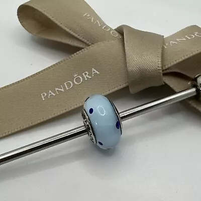 Genuine Pandora Silver Light & Dark Blue Polka Dots Murano Glass Charm 790610  • $29.50