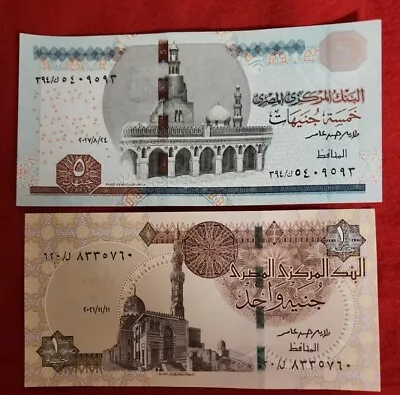 Egyptian Paper Money Unc One And 5 Pounds  Lot  • $2.98