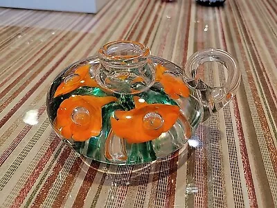 VINTAGE ART GLASS FLORAL CANDLE STICK HOLDER Paperweight  • $19.95