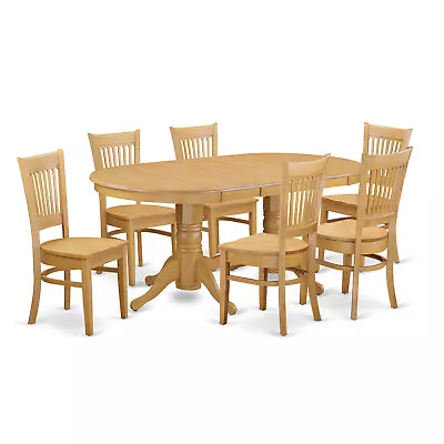 7pc Vancouver Dining Room Set Oval Table + 6 Wood Seat Chairs In Light Oak • $995