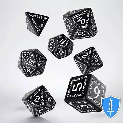 Q-Workshop Runic Dice Set (7) Black/White D&D RPG • $5