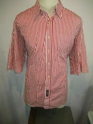 $12.89 • Buy Mens BD Baggies Red Pencil Stripe Cotton SS Casual Shirt Sz XL