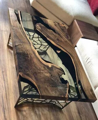Black Resin River Made Of Walnut Epoxy Solid Wood Dining Coffee Table Home Decor • $191.38