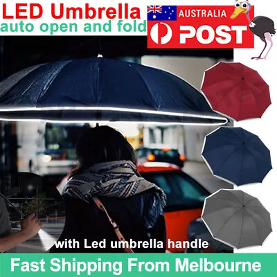 $20.49 • Buy 3 Fold Reverse Automatic Rain Sun Umbrella Anti UV Windproof LED Travel Parasol