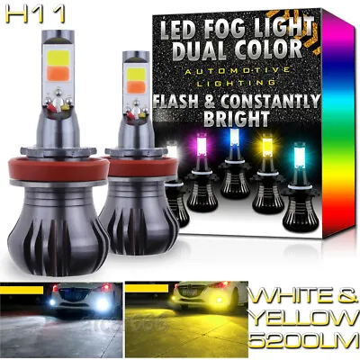 H11 H8 H9 H16 LED Fog Light Bulbs Dual Color  6K White + 3K Yellow Strobe Flash • $19.48