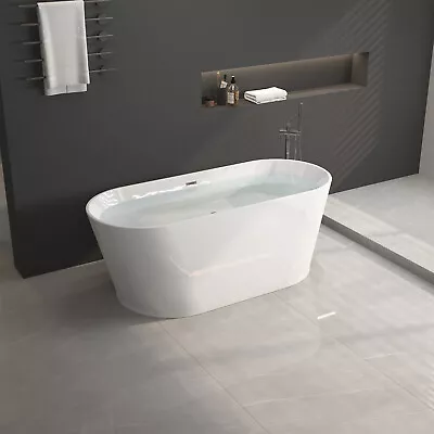 67  Freestanding Acrylic Bathtub Stand Alone Soaking Tub Oval Shape Tub W/ Drain • $898