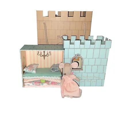 Maileg Mice PRINCESS MOUSE ON THE PEA Blue Castle RETIRED W/ Crocheted Pea • $139.99
