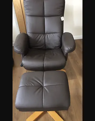 Swivel Recliner Chair Faux Leather Armchair Sofa Seat Wooden Lounge Foot Stool • £159.90