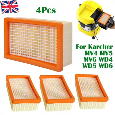 4xFlat-Pleated Filter For KARCHER MV4 MV5 MV6 WD4 WD5 WD6 Wet&Dry Vacuum Cleaner • £13.69