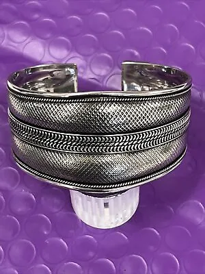 ❤️ Vintage Sterling Silver Braided Rope Panel Wide Cuff Bracelet • $48.99