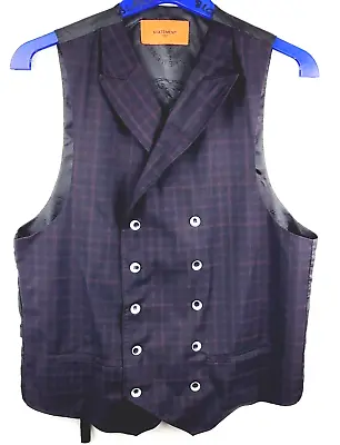 Statement Italy Wool Dress Vest 40R Black Purple Jacket Double Breasted Plaid • $24.88