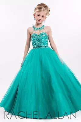 Perfect Angel 1648 Stunning Jade Green Pageant Girls Ball Gown Dress Sz 10 • $258.70