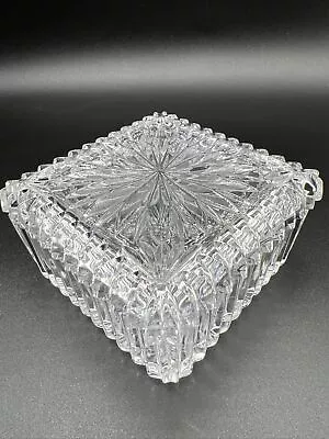 Rare Starburst Lead Clear Crystal Trinket Box 4 Inch Diameter With Lid • $35