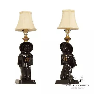 Underwriters' Labor. Mid Century Chinoiserie Figural Ceramic Pair Of Table Lamps • $465