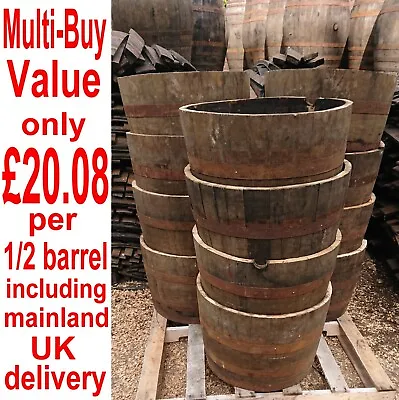 12 Half Oak Barrel Plant Containers | Half Whisky Barrel Plant Pots • £240.96