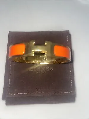 $350 • Buy Hermes Clic H Orange Enamel Bracelet . PM - Pre Owned