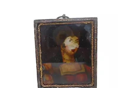 Intriguing Antique Miniature Portrait On Glass  UNKNOWN FIGURE  Unusual Curio • £8.50