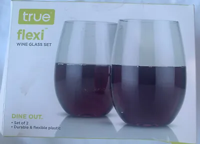 True Flexi Wine Glass Set 8 Oz. Clear Plastic Pack Of 2 NEW Durable Pool Park • $10.99