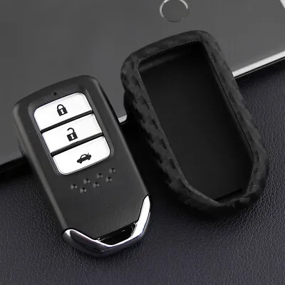 For Honda Accord CR-V HR-V Civic Fit Carbon Fiber Black Car Key Fob Case Cover • $12.69