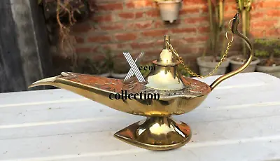 8'' Antique Vintage Aladdin Brass Genie Oil Lamp Nautical Chirag Incense Burner • $40.45