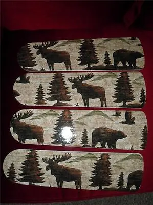 Custom~bear Moose Elk Eagle Mountains Ceiling Fan -brown Green Tan Tones • $119.99