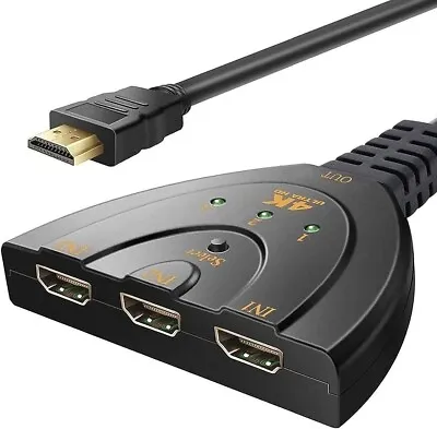 3 HDMI Port Splitter Cable Multi Switch Switcher 4K HD Sky Box PlayStation Xbox • £6.99